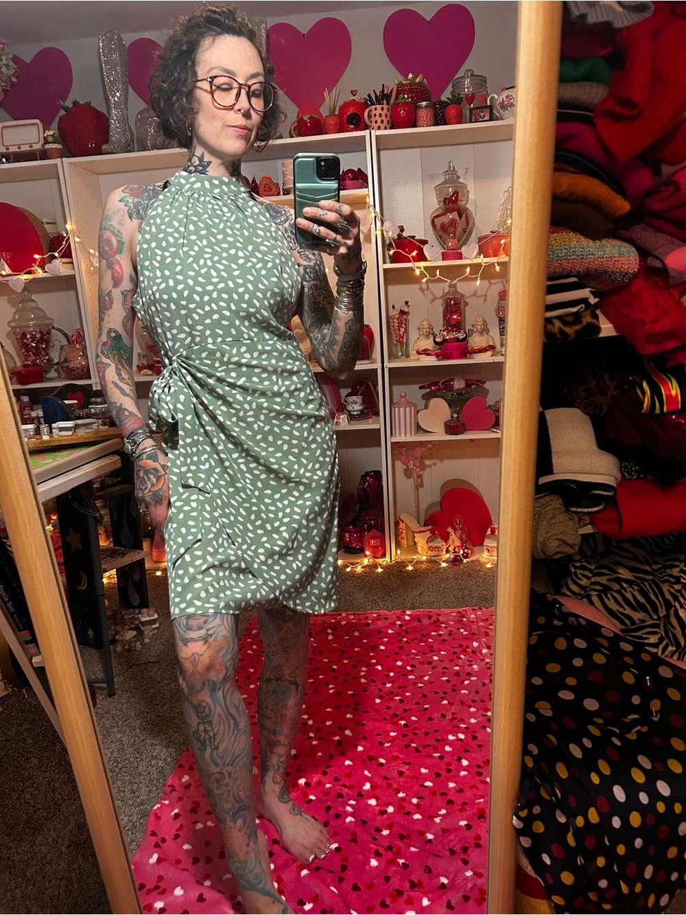 Green Halter Tie-Waist Mini Dress